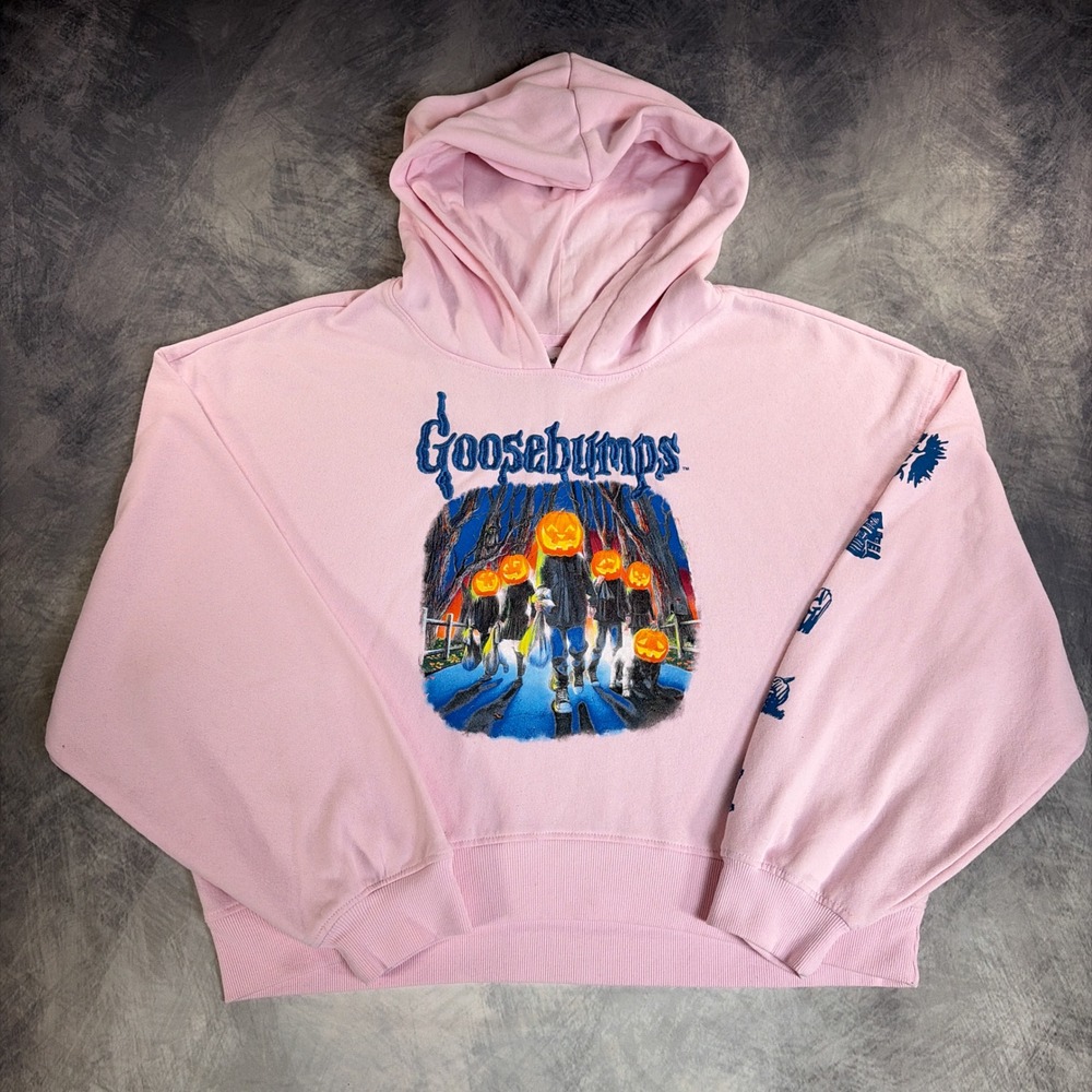 Goosebumps Hoodie Women LG Pink Attack of the Jack-O-Lanterns Cropped Graphic